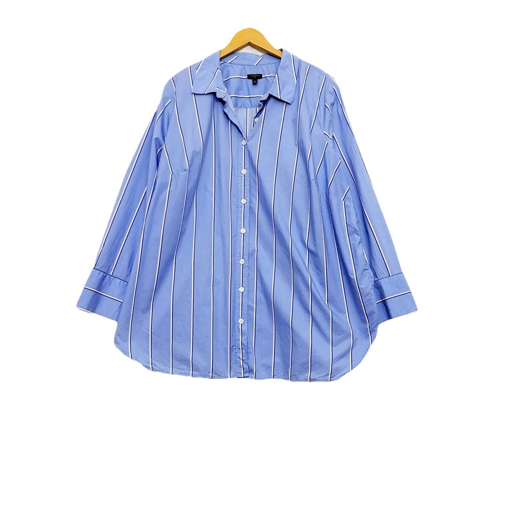 Talbots Button Down Shirt Womens Sz 3X Blue Striped 100% Cotton Office Coastal